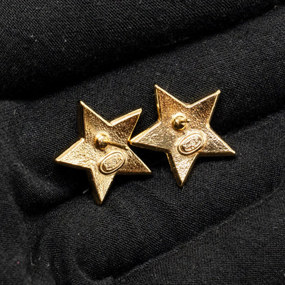 Chanel CC Star Stud Earrings Glitter Multicolour Gold Tone