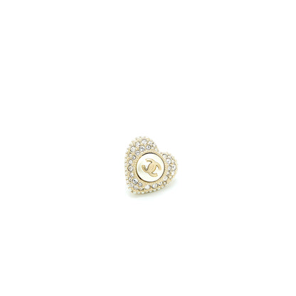 Chanel CC Logo Heart Earrings Crystal/Pearl Light Gold Tone