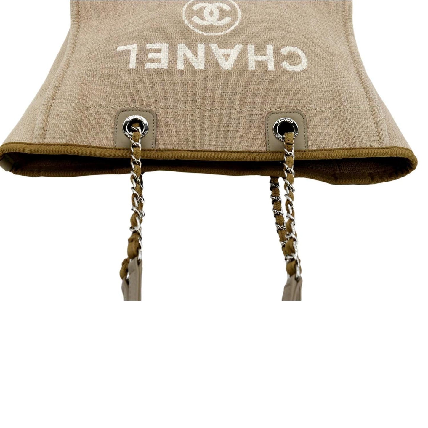 CHANEL Deauville Canvas Tote Bag Beige