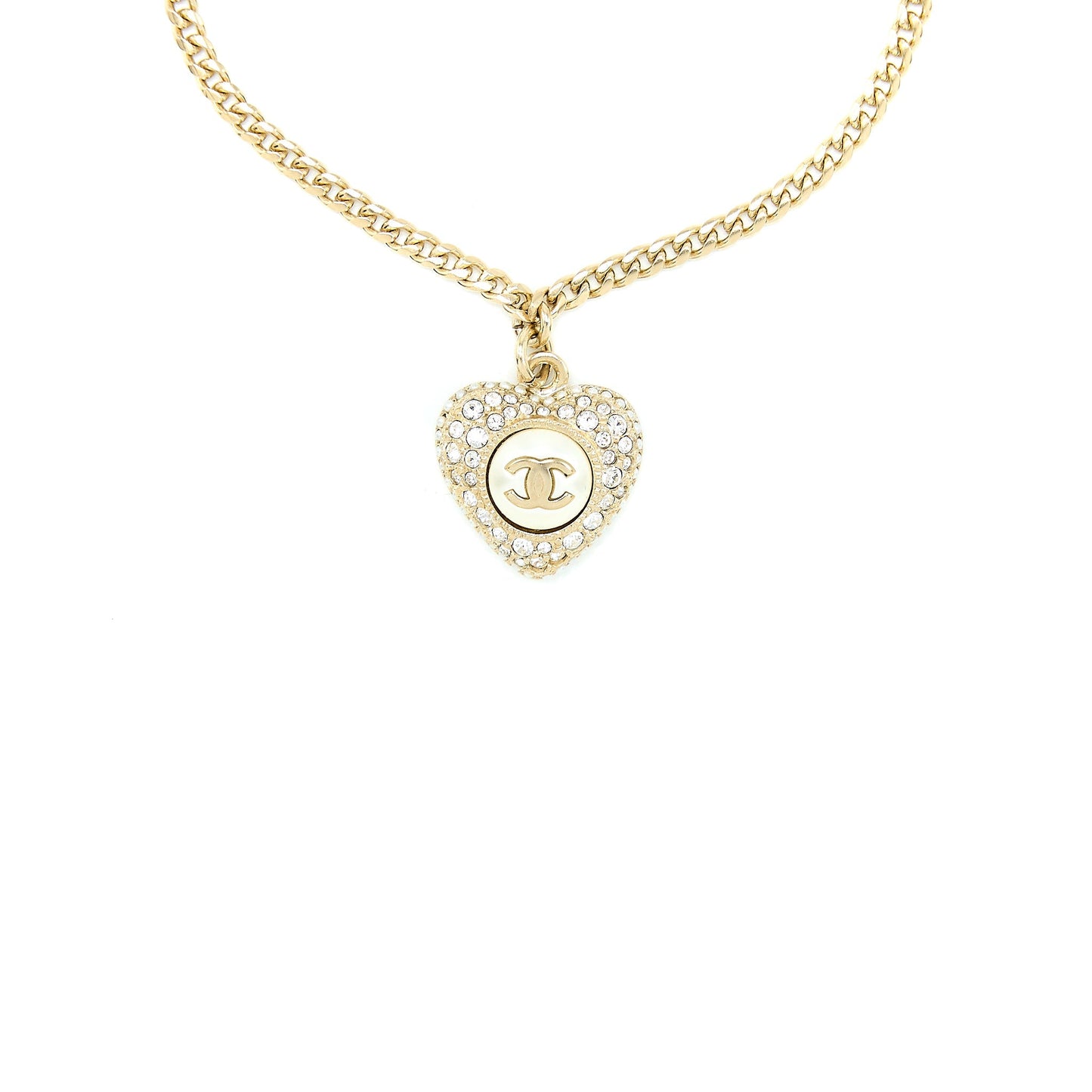 Chanel Heart Pearl Bracelet With CC logo Crystal Light Gold Tone