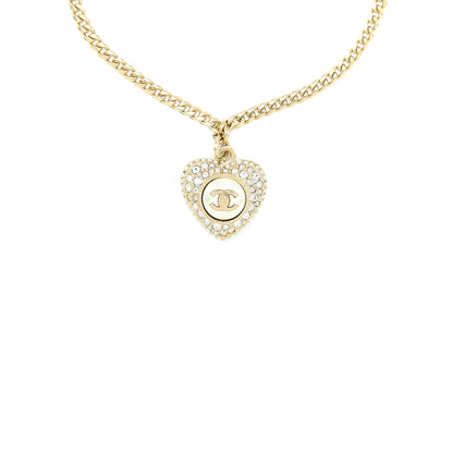 Chanel Heart Pearl Bracelet With CC logo Crystal Light Gold Tone