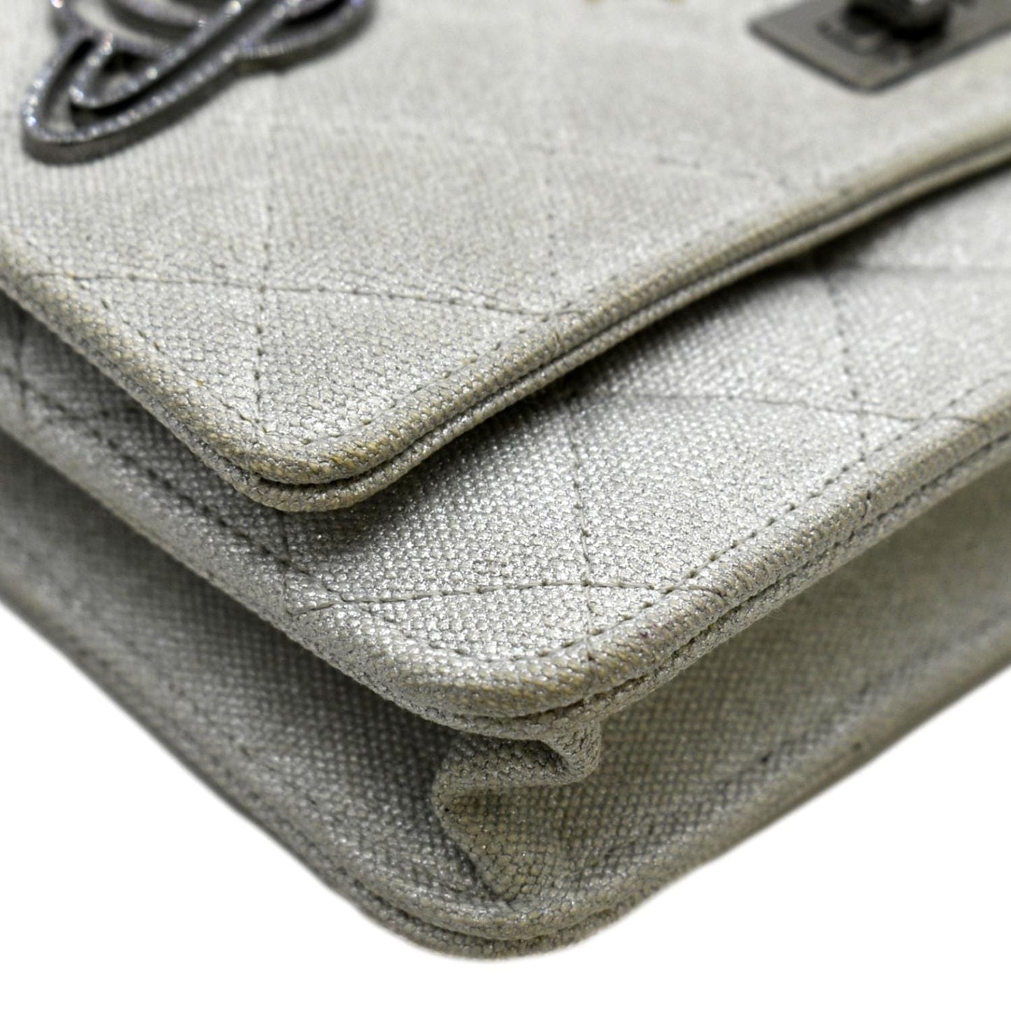 CHANEL Classic 2.55 Reissue Space Charm Quilted Canvas WOC Crossbody Bag Silver