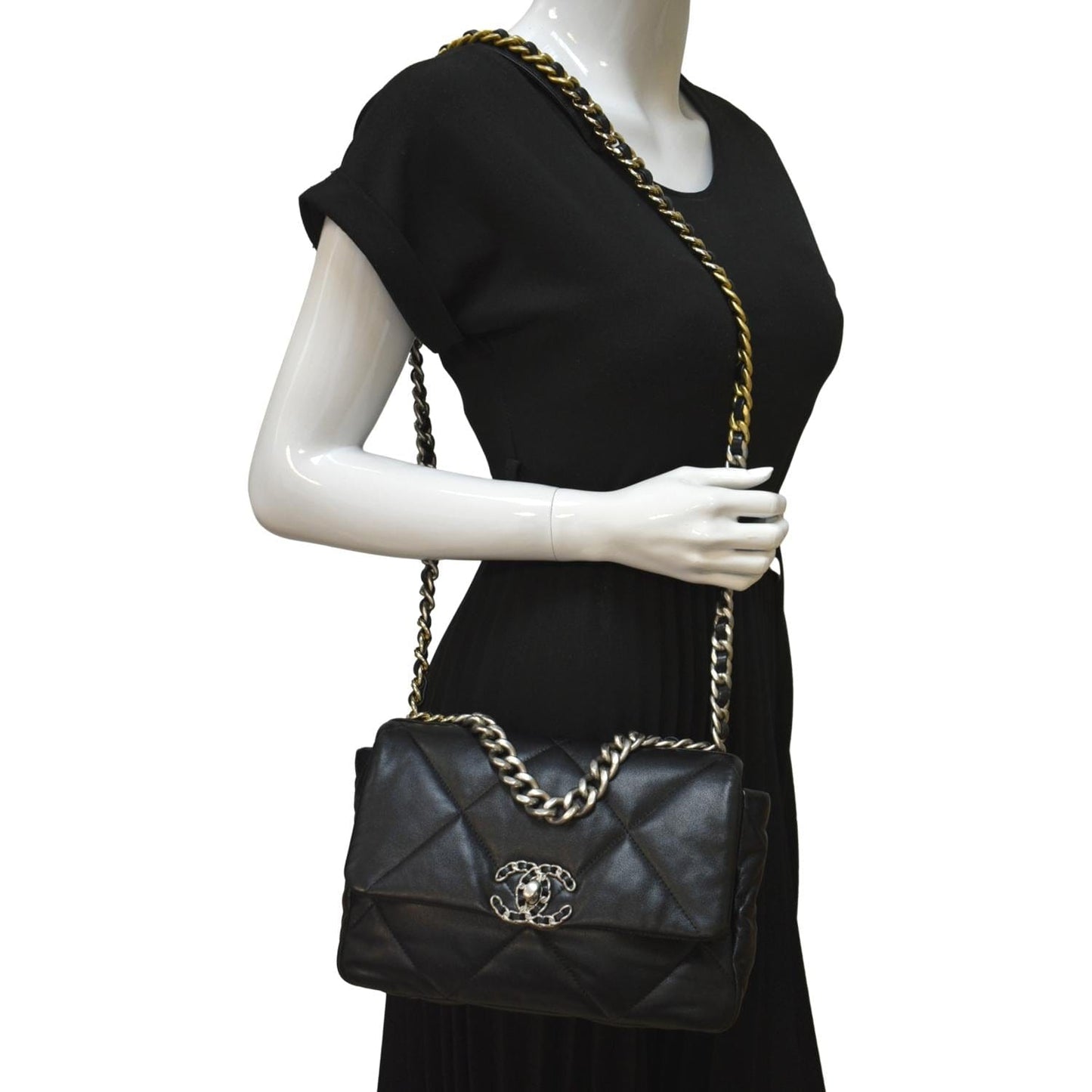 CHANEL 19 Small Flap Quilted Lambskin Leather Shoulder Bag Black - Final Sale