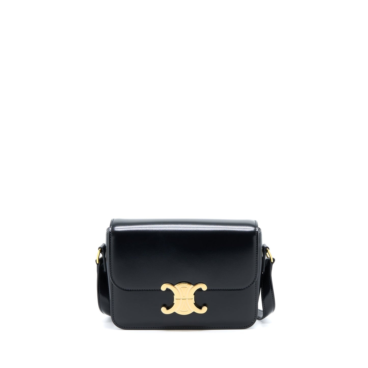 Celine Teen Triomphe Purse In Shiny Calfskin Black