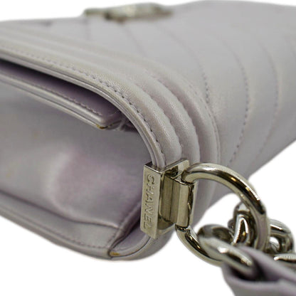 CHANEL Medium Boy Flap Metallic Chevron Shoulder Bag Light Purple