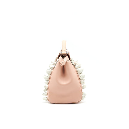 FENDI PEEKABOO MINI KAPPA HANDLE BAG LAMBSKIN IN BABY PINK WITH WHITE FLOWERS