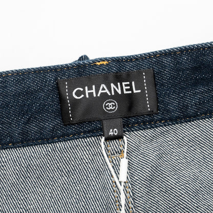 Chanel Size 40 CC Logo Washed Out Denim Jeans Cotton Dark Blue