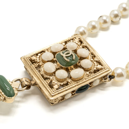 Chanel CC logo/Pearl Drop Necklace 2015 Limited Edition Multicolour Light Gold Tone