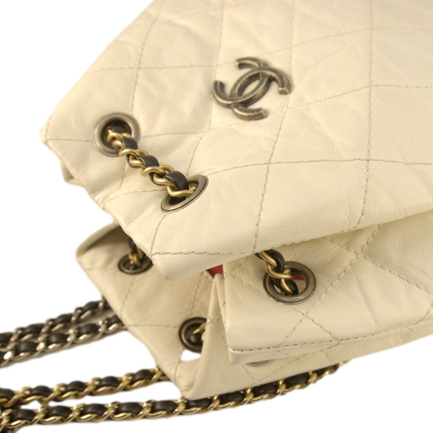 CHANEL Gabrielle Small Quilted Aged Calfskin Leather Backpack Bag White