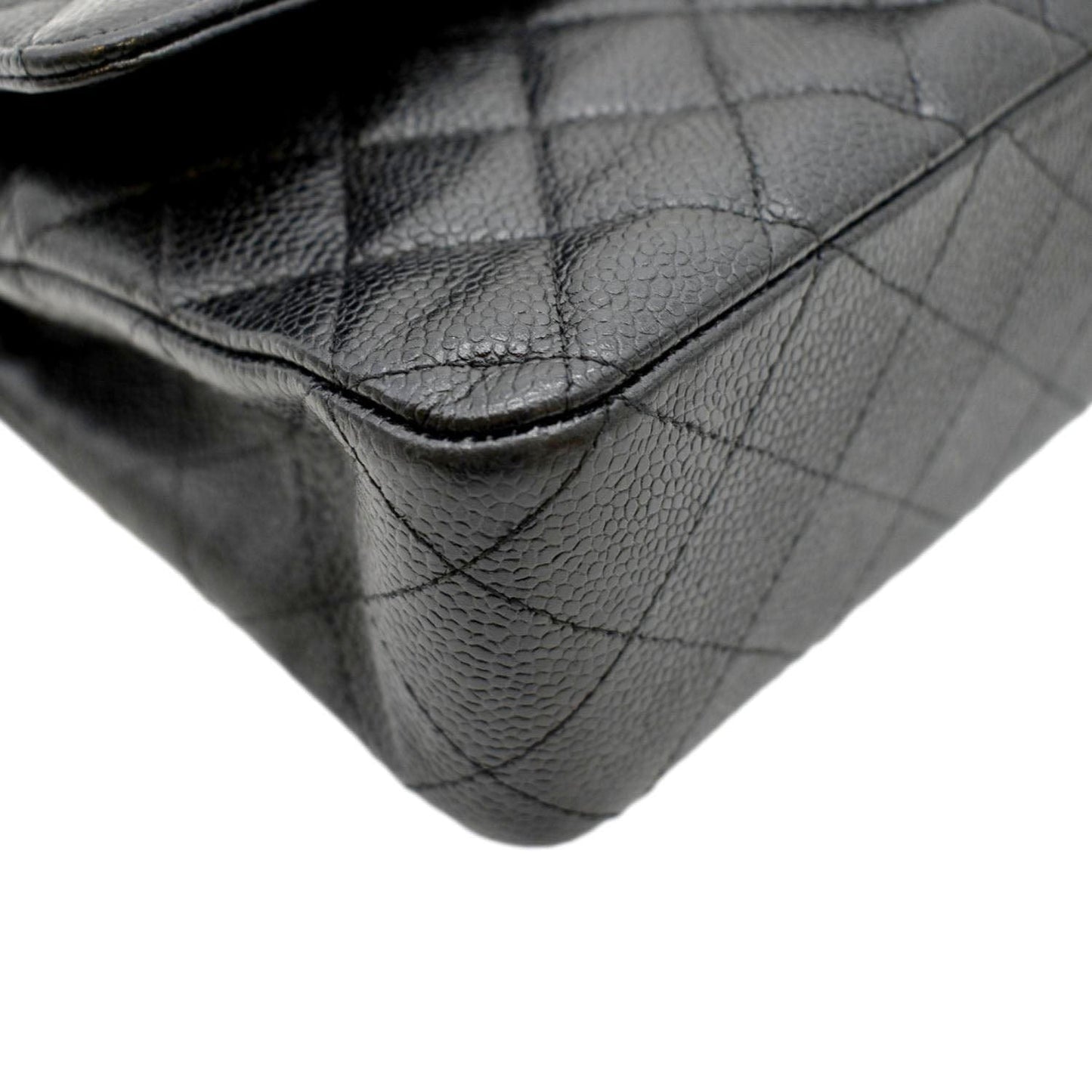 CHANEL Classic Medium Double Flap Quilted Caviar Leather Shoulder Bag Black