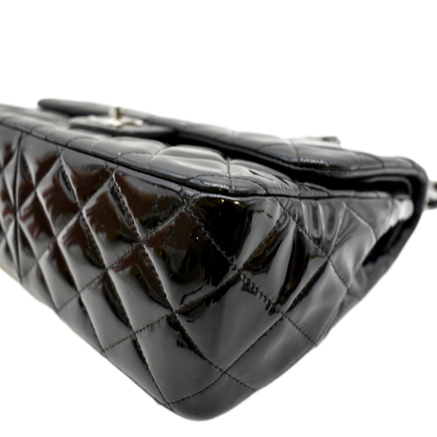 CHANEL Jumbo Flap Patent Leather Shoulder Bag Black