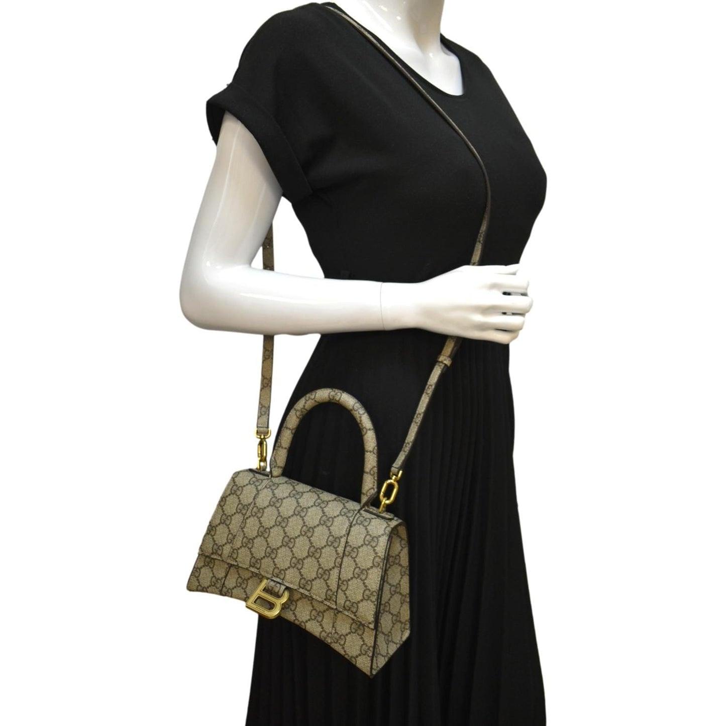 GUCCI x Balenciaga Hourglass GG Supreme Canvas Shoulder Bag Beige