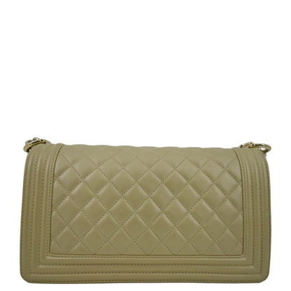 CHANEL Boy Medium Flap Quilted Leather Shoulder Bag Beige