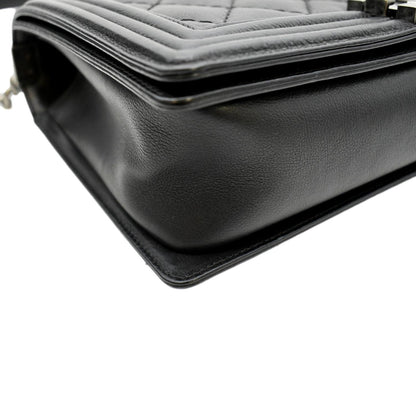CHANEL Wild Stitch Boy Quilted Lambskin Leather Shoulder Bag Black