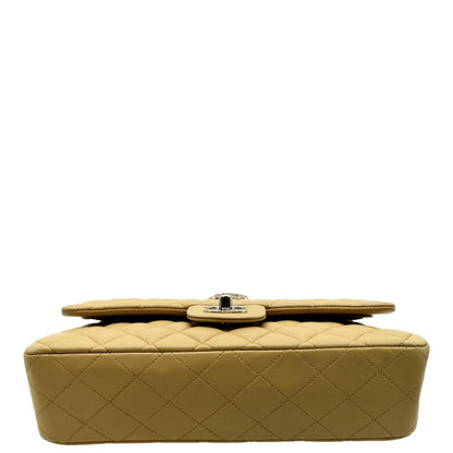 CHANEL Classic Medium Double Flap Quilted Leather Shoulder Bag Beige