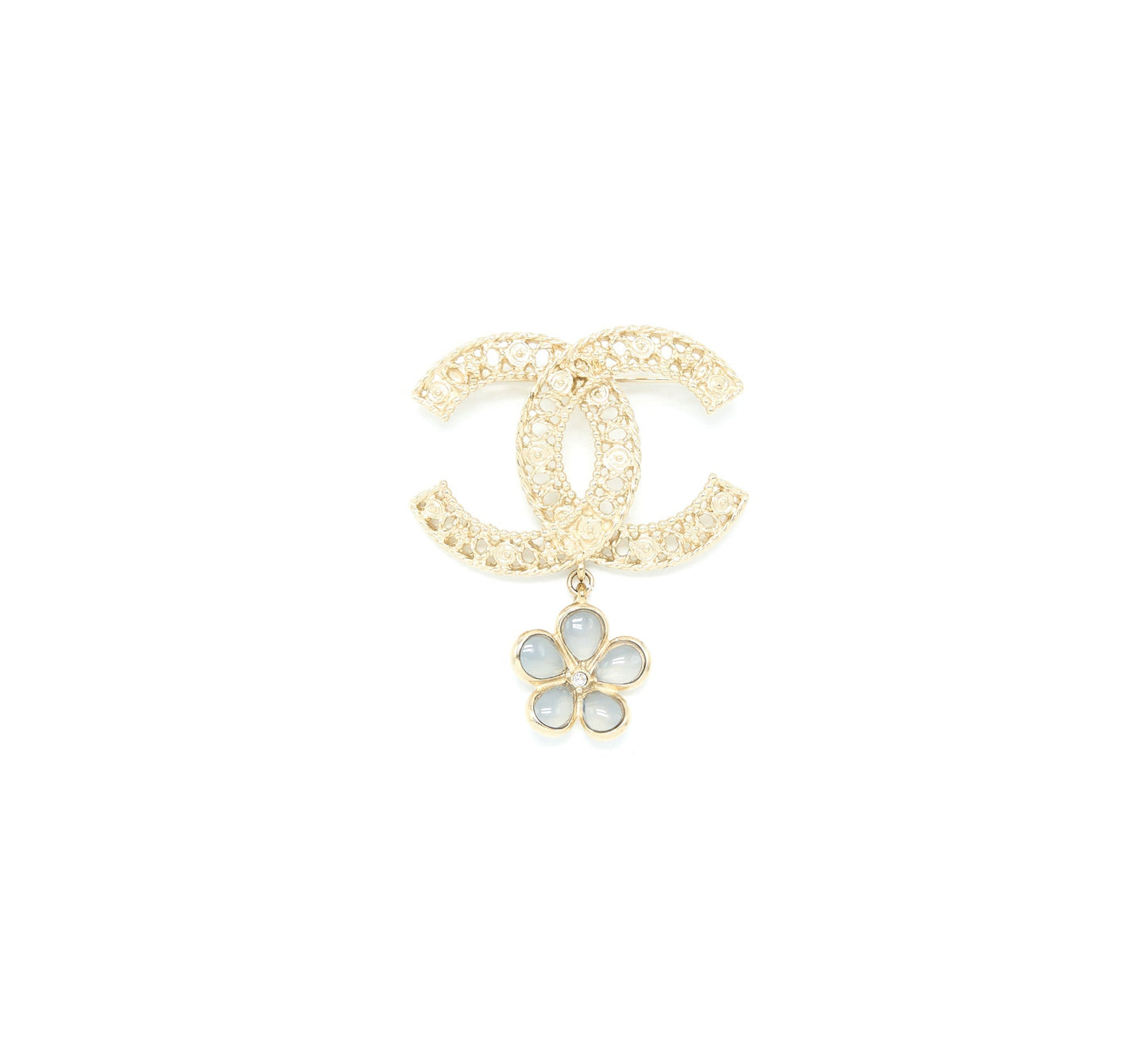 Chanel CC Logo Brooch Camellia Drop Brushed GHW