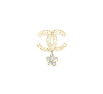 Chanel CC Logo Brooch Camellia Drop Brushed GHW