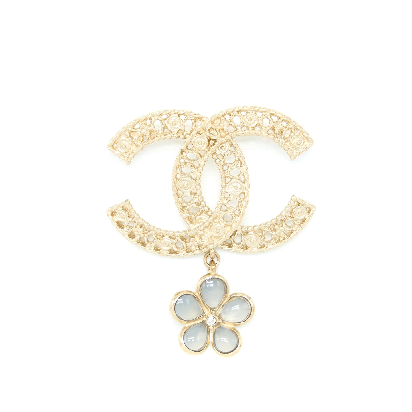Chanel CC Logo Brooch Camellia Drop Brushed GHW