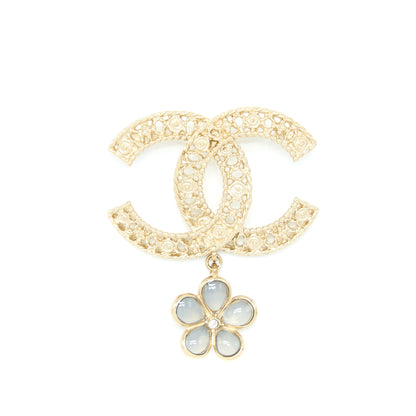 Chanel CC Logo Brooch Camellia Drop Brushed GHW