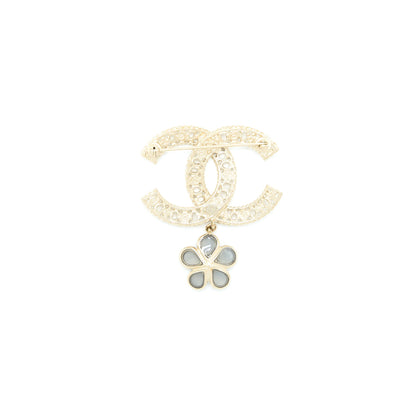 Chanel CC Logo Brooch Camellia Drop Brushed GHW