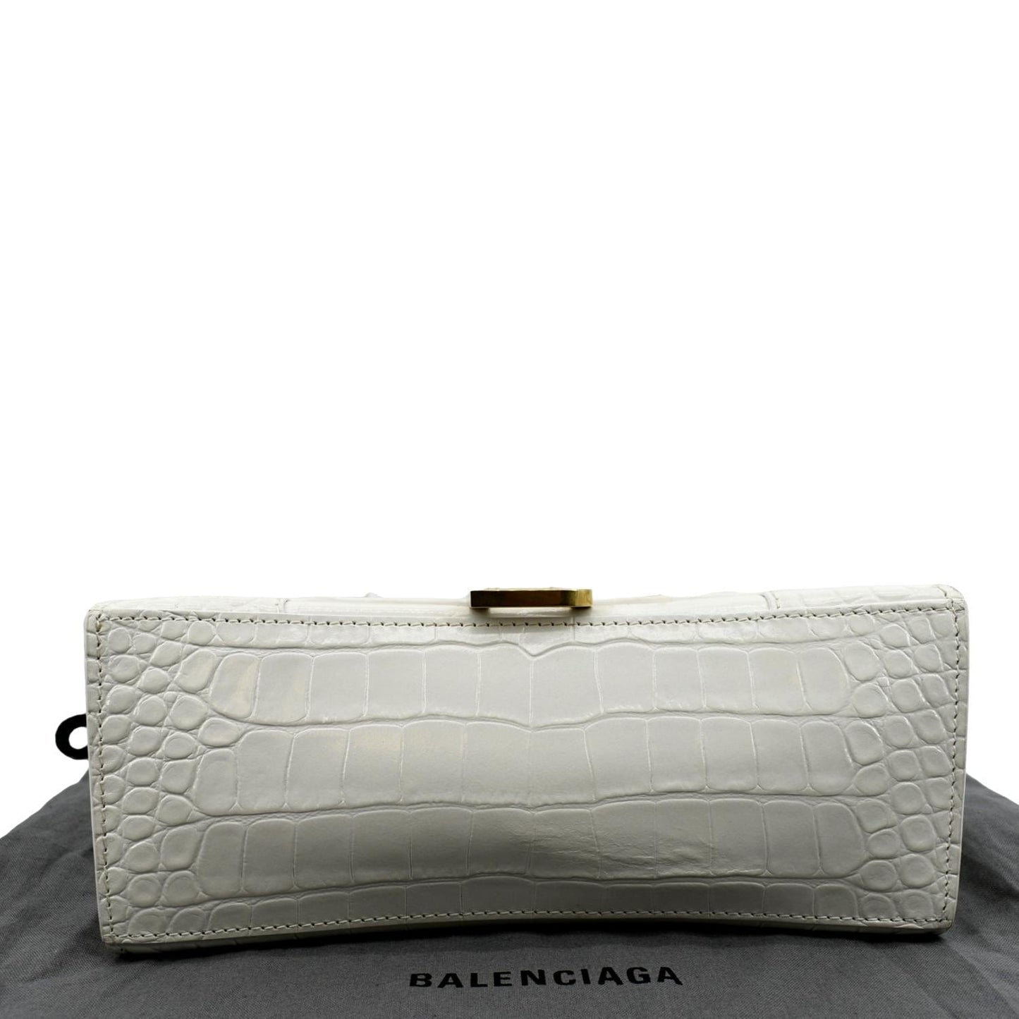 BALENCIAGA Small Hourglass Crocodile Embossed Top Handle Shoulder Bag White