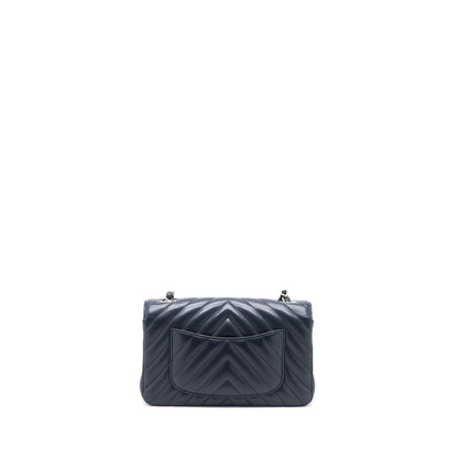 Chanel Mini Rectangular Flap Bag Chevron Lambskin Navy SHW