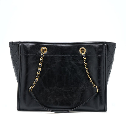 Chanel Deauville Tote Bag Calfskin Black With Detail Logo GHW