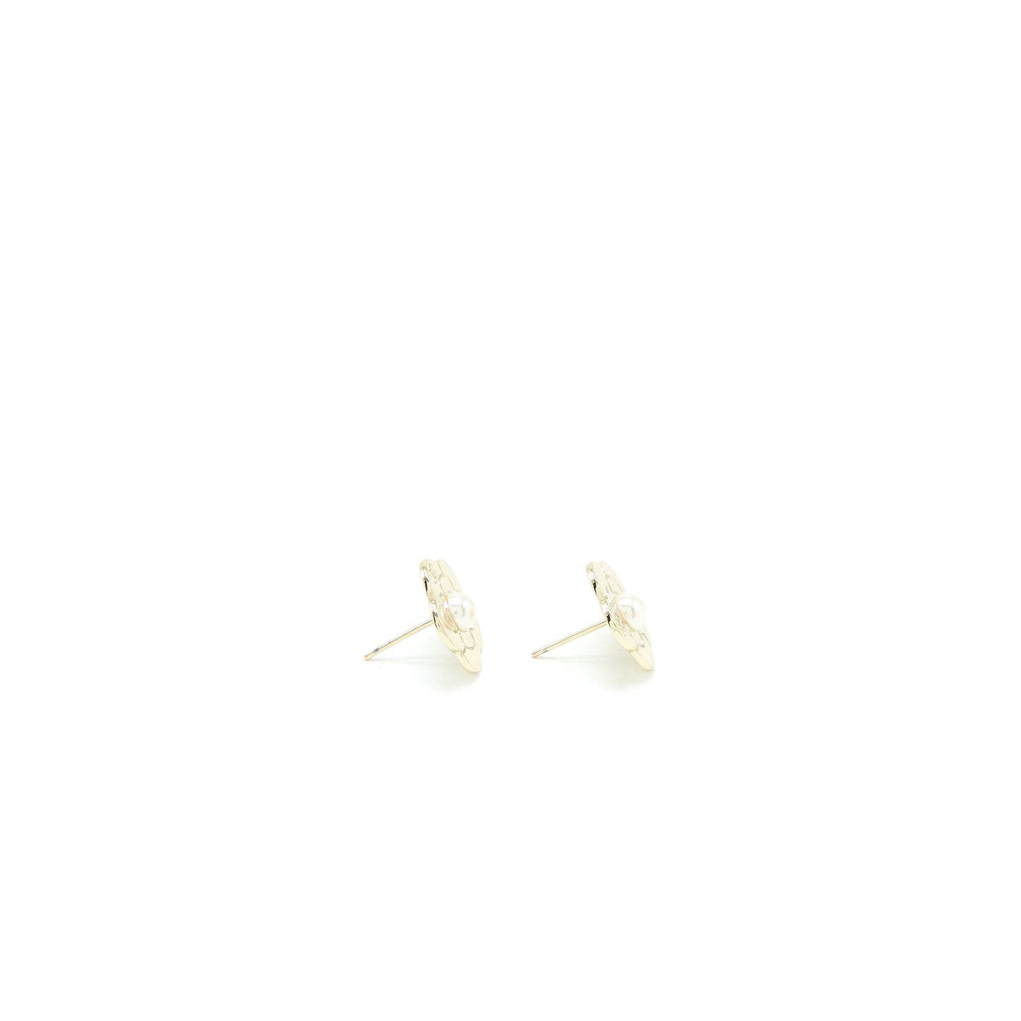Chanel Camellia Earrings Pearl Light Gold Tone