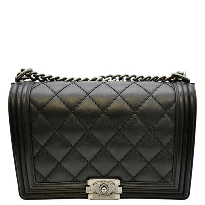 CHANEL Wild Stitch Boy Quilted Lambskin Leather Shoulder Bag Black