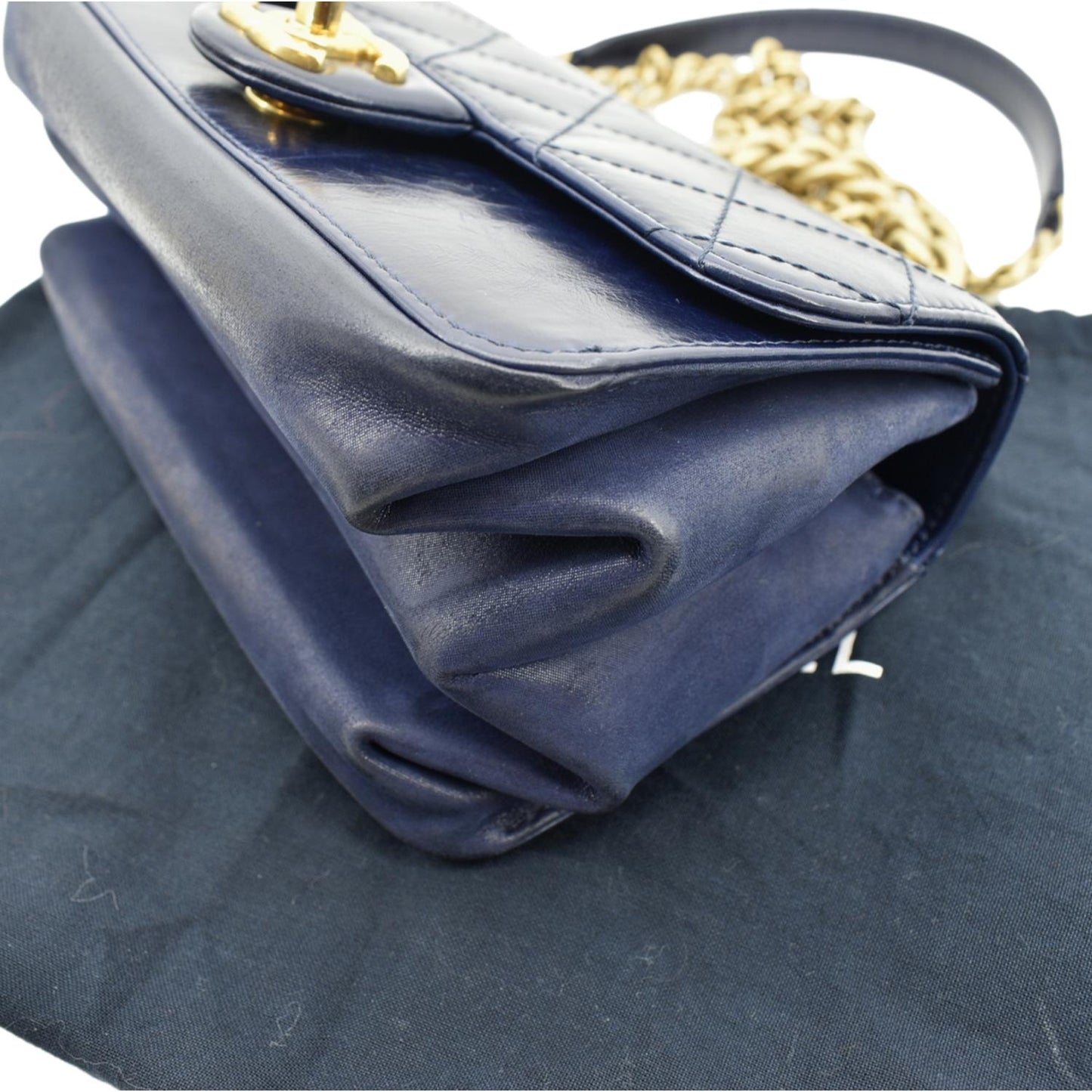 CHANEL Chain Handle CC Flap Quilted Leather Shoulder Bag Blue