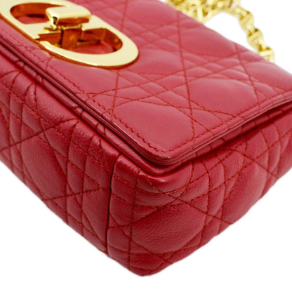 CHRISTIAN DIOR Caro Cannage Calfskin Leather Shoulder Bag Red