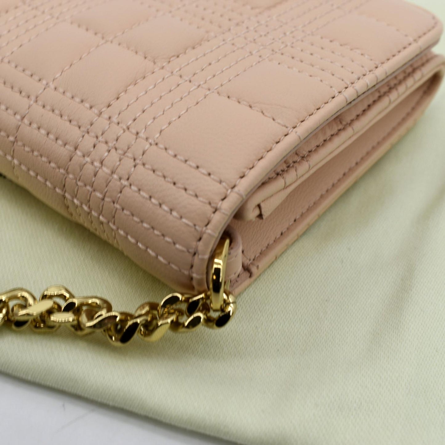 BURBERRY Tb Lola Quilted Lambskin Chain Shoulder Bag Beige