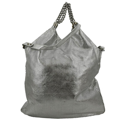CHANEL Rodeo Drive Perforated Leather Shoulder Bag Metallic Silver