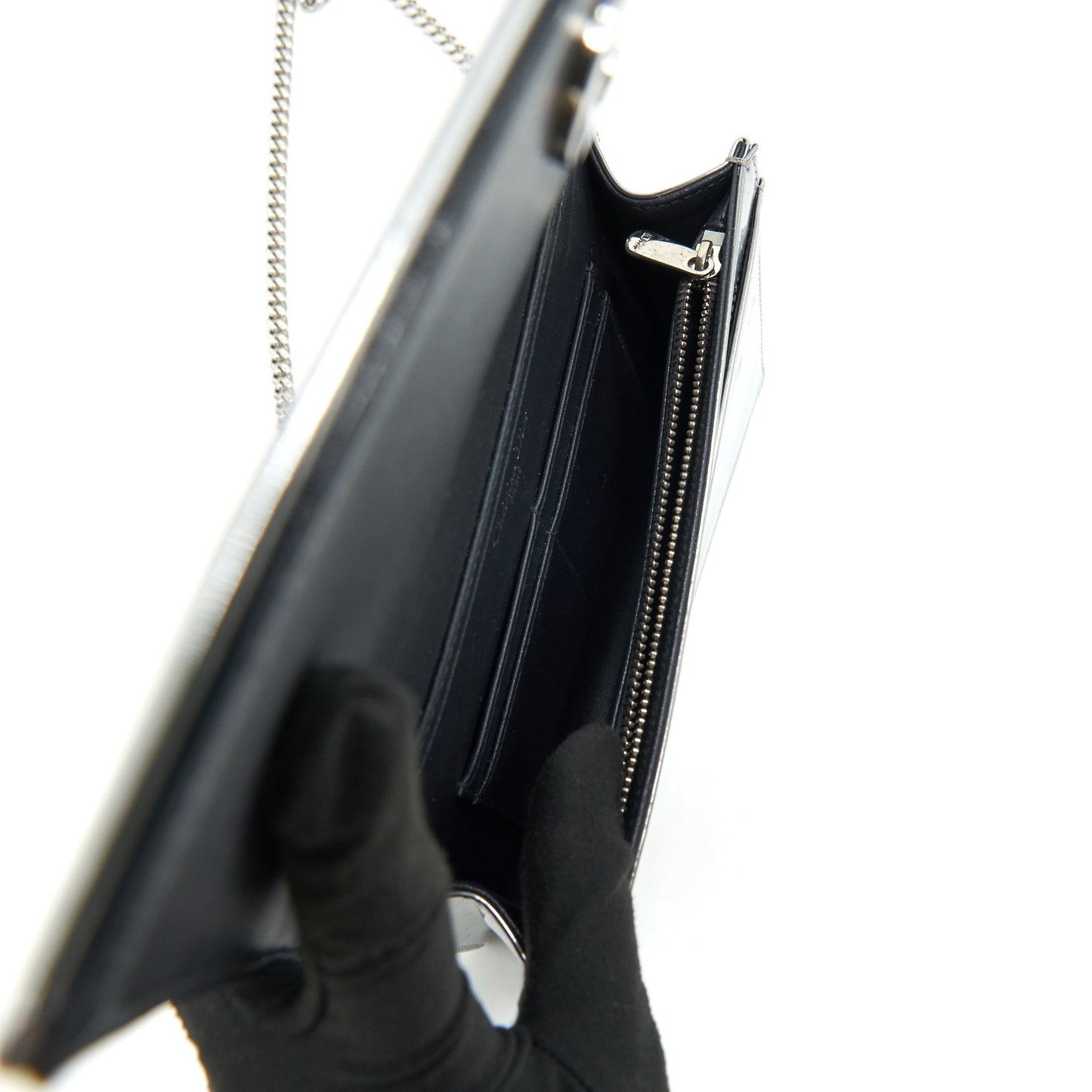 DIOR DIORAMA WALLET ON CHAIN IN SILVER