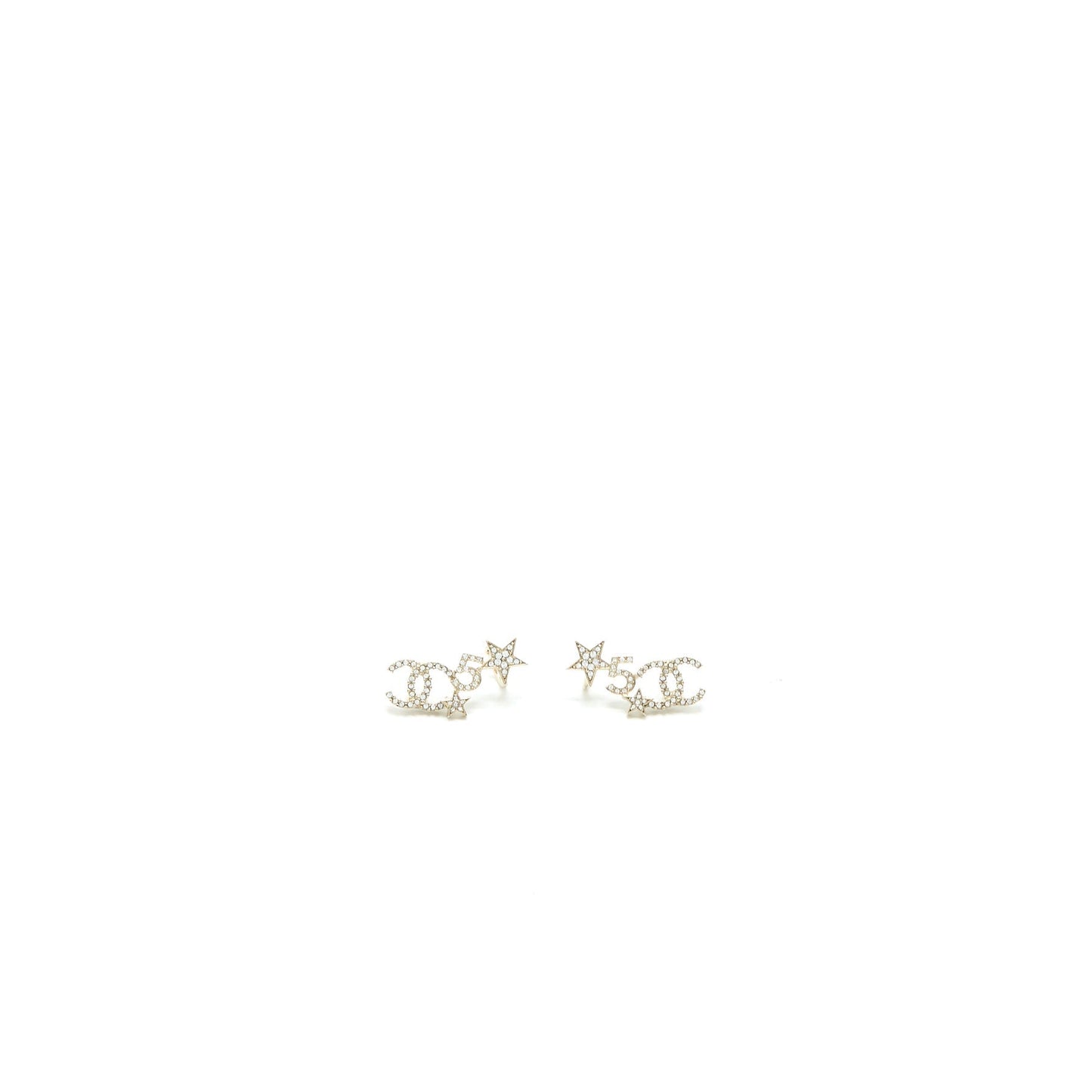 Chanel CC Logo No.5 Star Earrings Crystal Light Gold Tone