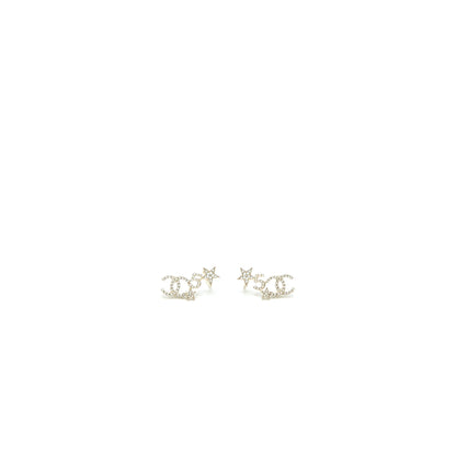 Chanel CC Logo No.5 Star Earrings Crystal Light Gold Tone