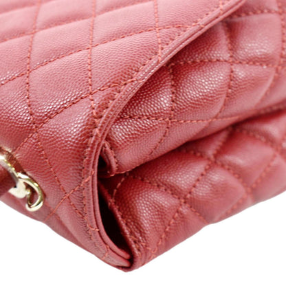 CHANEL Medium Coco Quilted Caviar Leather Top Handle Shoulder Bag Red