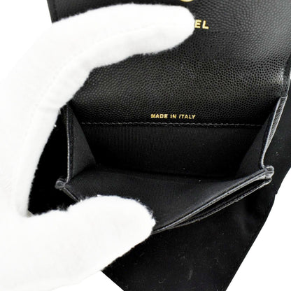 CHANEL CC Flap Quilted Caviar Leather Card Holder Black