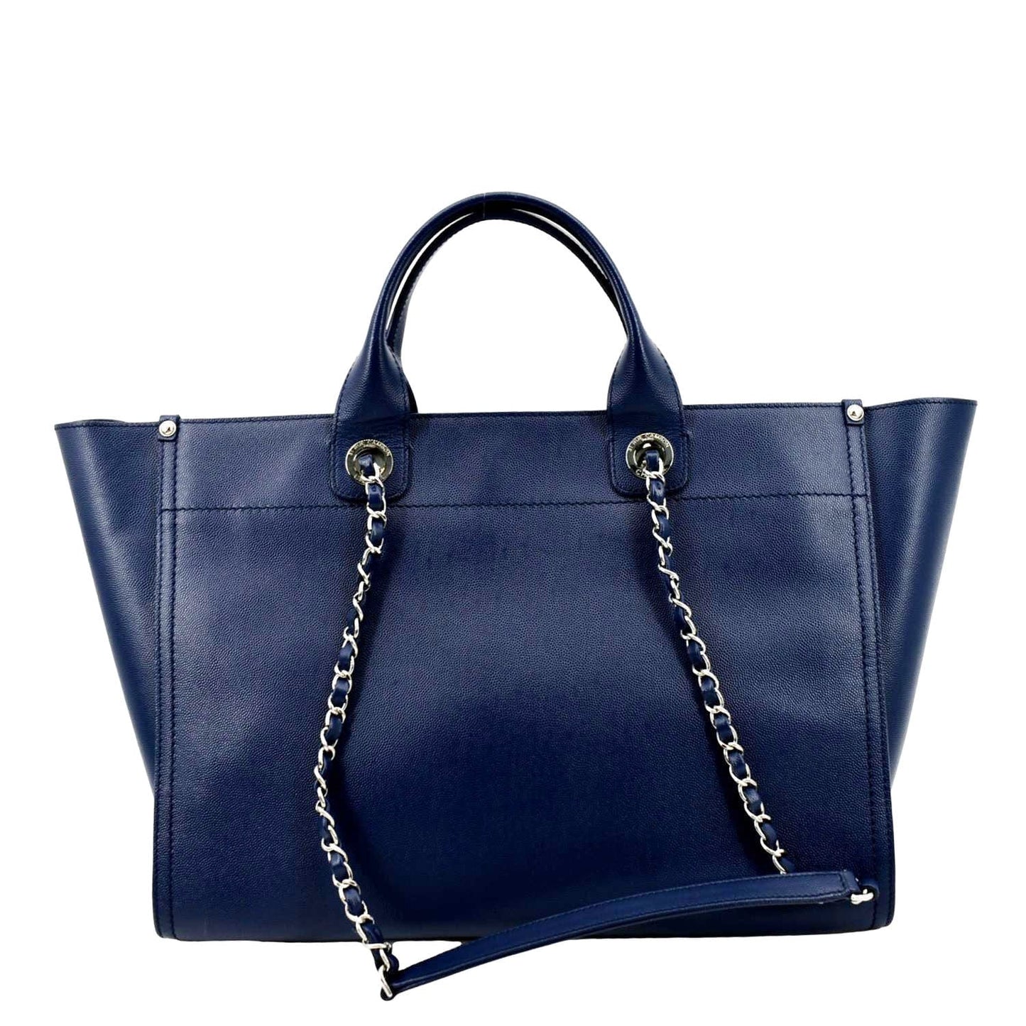 CHANEL Deauville Studded Caviar Tote Shoulder Bag Blue