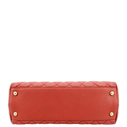 CHANEL Medium Coco Quilted Caviar Leather Top Handle Shoulder Bag Red