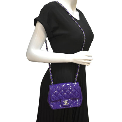 CHANEL Mini Flap Patent Calfskin Leather Shoulder Bag Purple