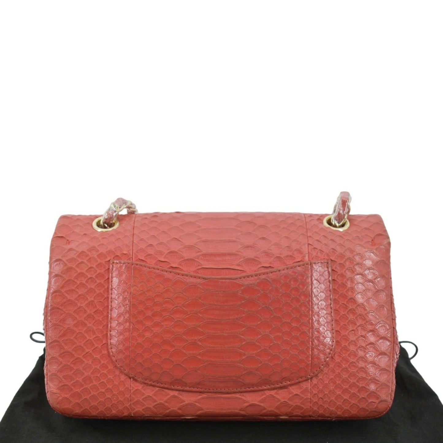 CHANEL Classic Medium Double Flap Python Leather Shoulder Bag Red