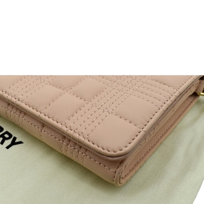 BURBERRY Tb Lola Quilted Lambskin Chain Shoulder Bag Beige