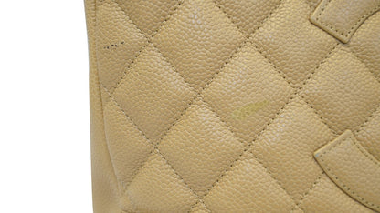 CHANEL Beige Caviar Leather Shopping Tote Bag