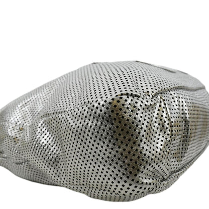 CHANEL Rodeo Drive Perforated Leather Shoulder Bag Metallic Silver
