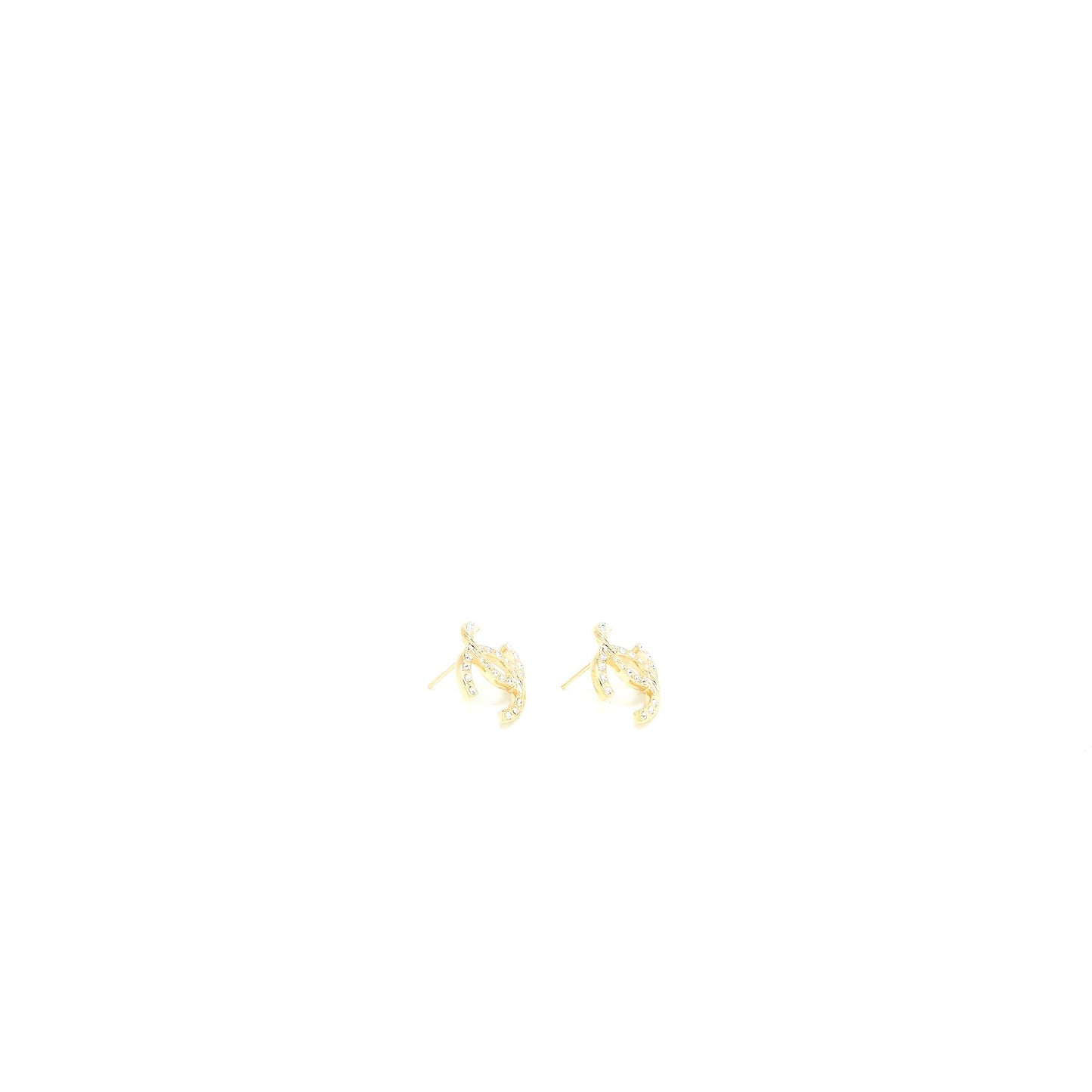 Chanel CC Logo Earrings Crystal Light Gold Tone