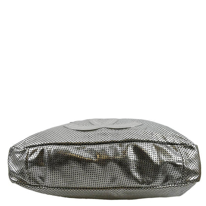 CHANEL Rodeo Drive Perforated Leather Shoulder Bag Metallic Silver