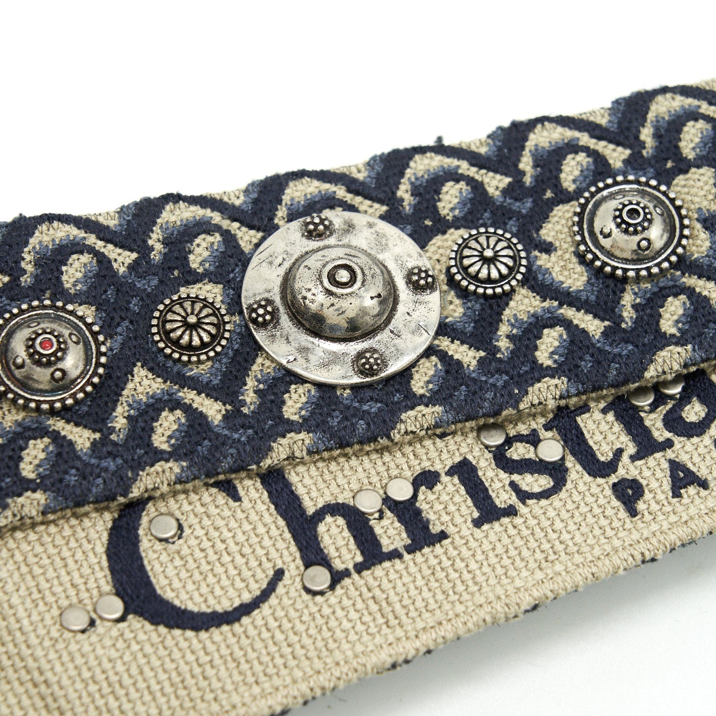 Dior Shoulder strap Blue Oblique Embroidery with Metal Medallions