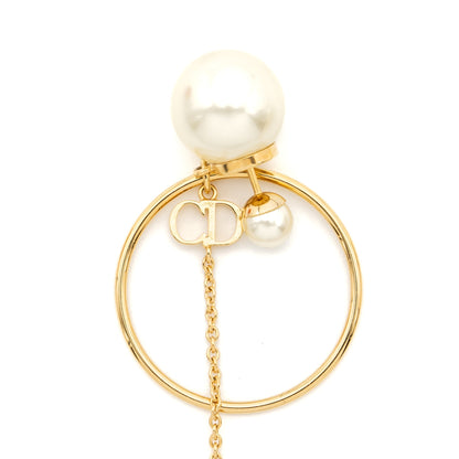 Dior Logo Round Drop Earrings Pearl Gold Tone