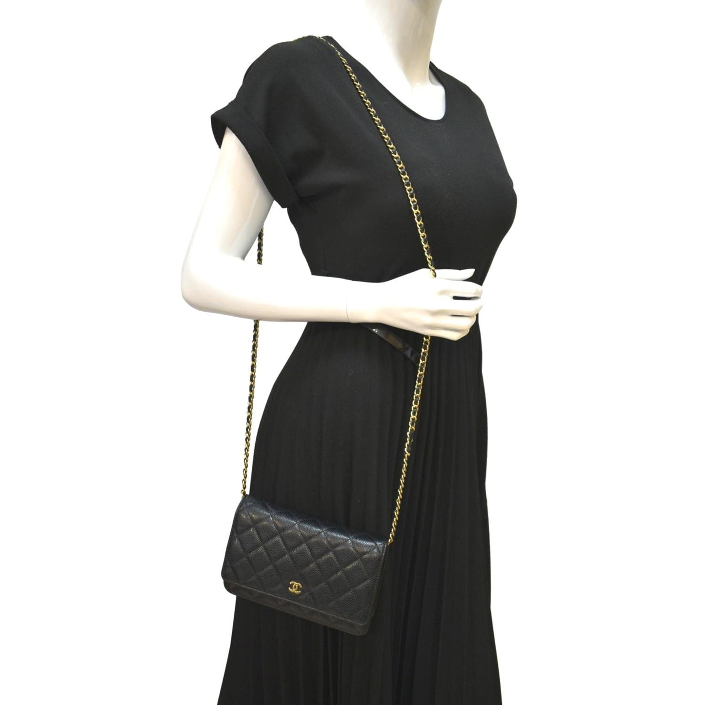 CHANEL Boy Woc Caviar Leather Wallet On Chain Clutch Bag Black